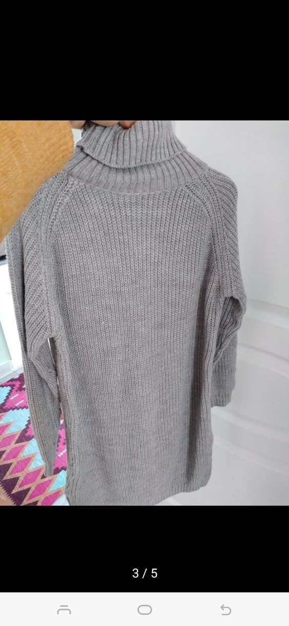 Gri Uzun Kollu Boğazlı Kadın Triko - Görsel 2