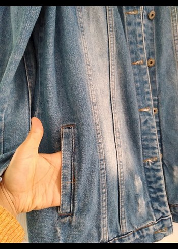 Düğmeli Mavi Kadın Denim Ceket - Görsel 3