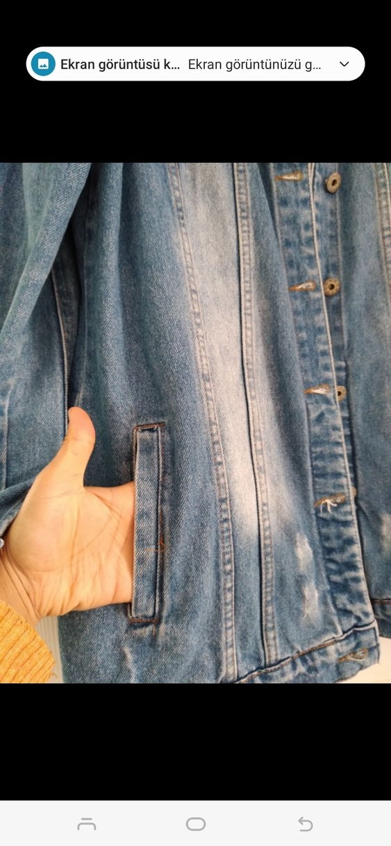 Düğmeli Mavi Kadın Denim Ceket - Görsel 3