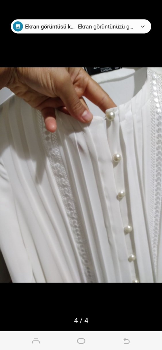 Kadın Beyaz Pamuklu sifon V Yaka Uzun Kollu Gömlek - Görsel 2