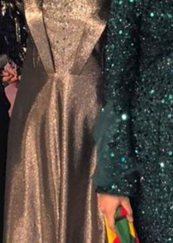 Uzun Gri Drapeli Yüksek Yakalı Kadın abiye satilik - Görsel 2