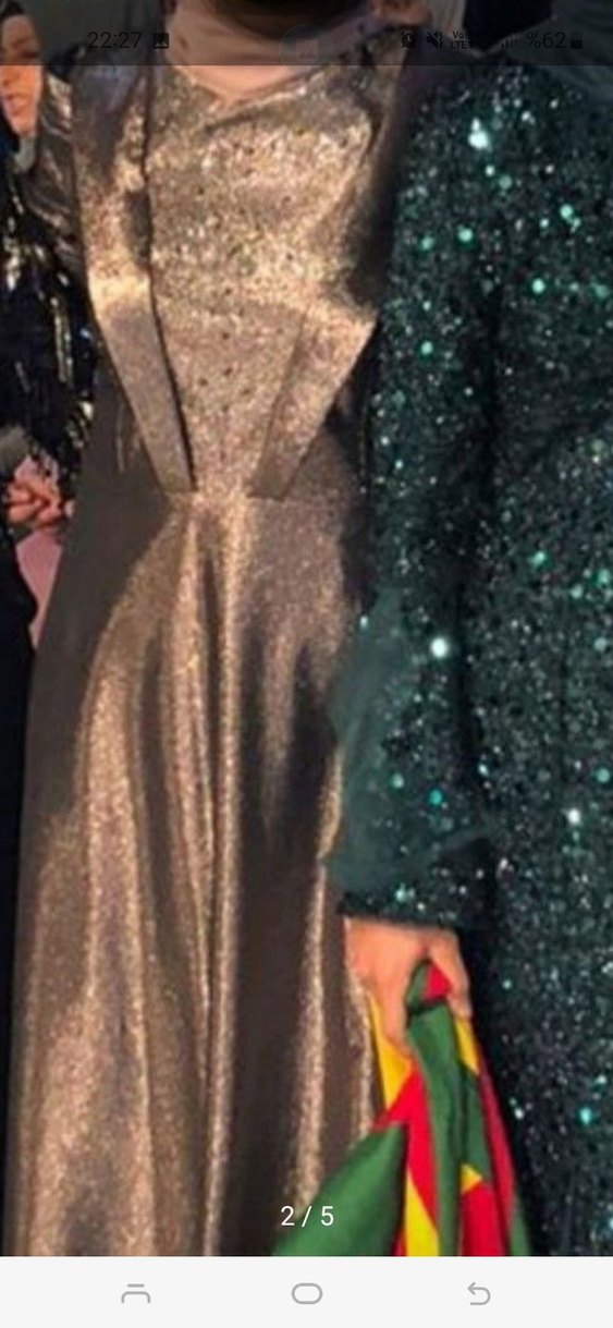 Uzun Gri Drapeli Yüksek Yakalı Kadın abiye satilik - Görsel 2