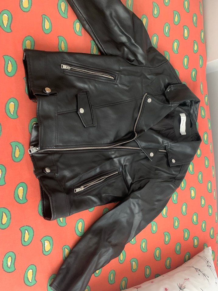 Siyah Deri Biker Ceket Kadın - Görsel 2