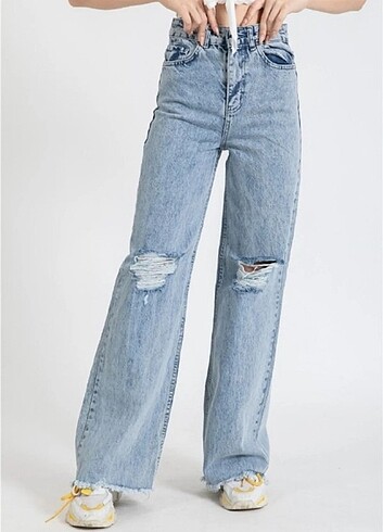 bol paça dizi yırtık mom jeans