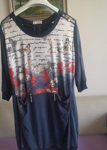 Kelebek Desenli lacivert Mini Tunik