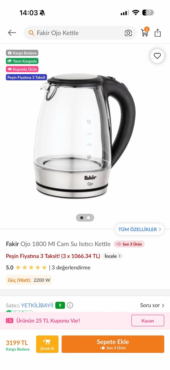 Fakir Ojo Mavi Cam Su Isıtıcı - Görsel 5