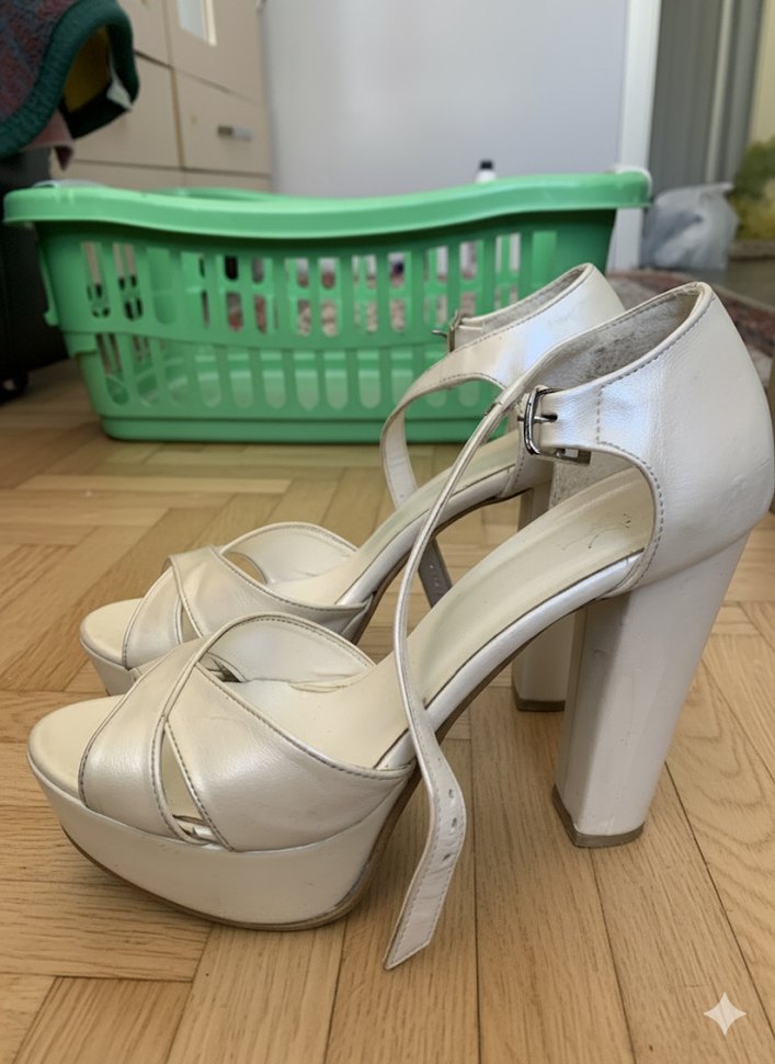 Beyaz Platform Topuklu Kadın Gece Ayakkabısı - Görsel 2