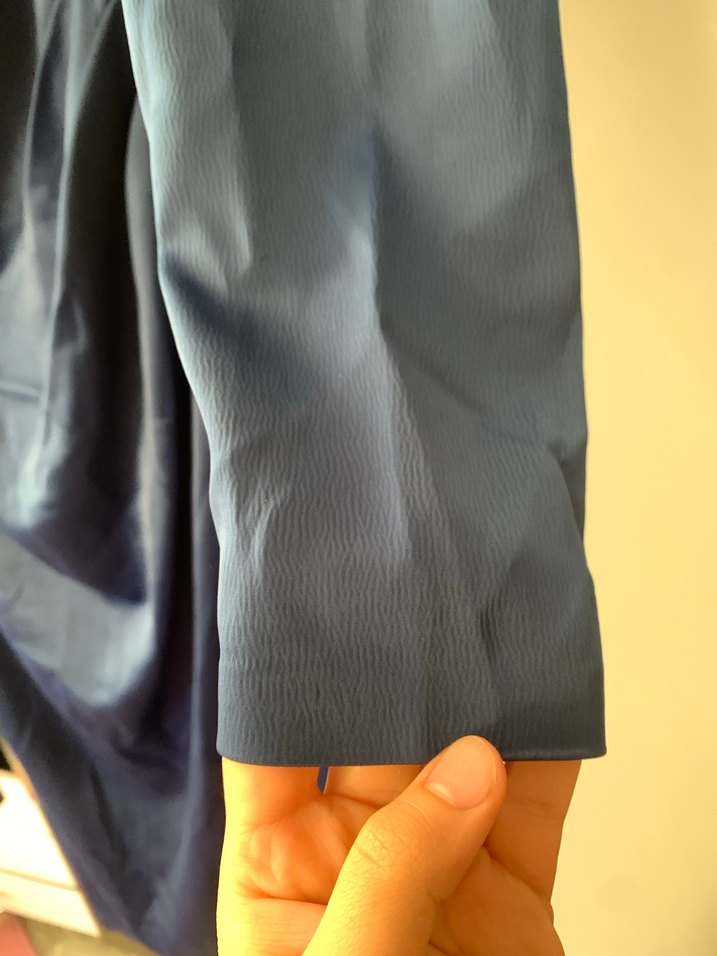 Uzun Kol Drapeli Lacivert Tesettür Abiye Elbise - Görsel 5