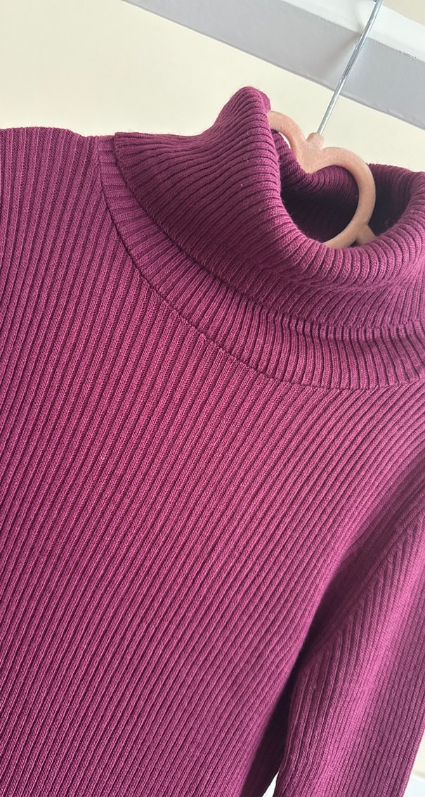 Bordo Fitilli Triko Uzun Elbise - Görsel 2