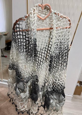 Gri Bohem Dantel Detaylı Kadın Örgü Şal - Görsel 2