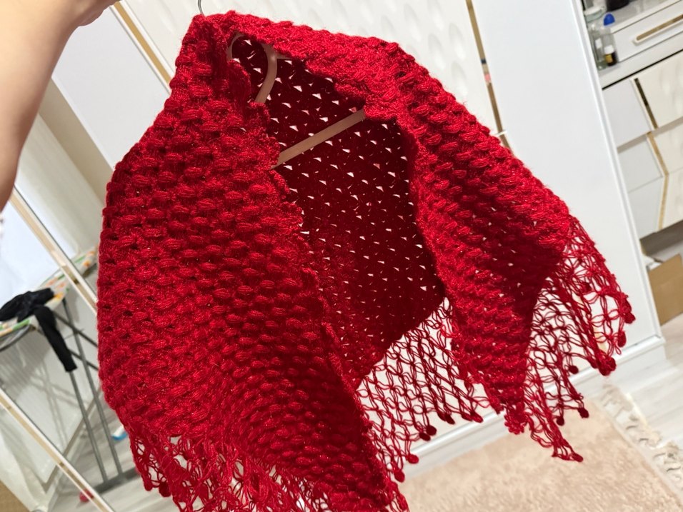 Kırmızı Örgü Kadın Şal - Görsel 2