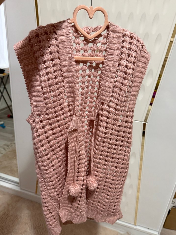 Pembe Bohem Örgü Kolsuz Triko Yelek - Görsel 2