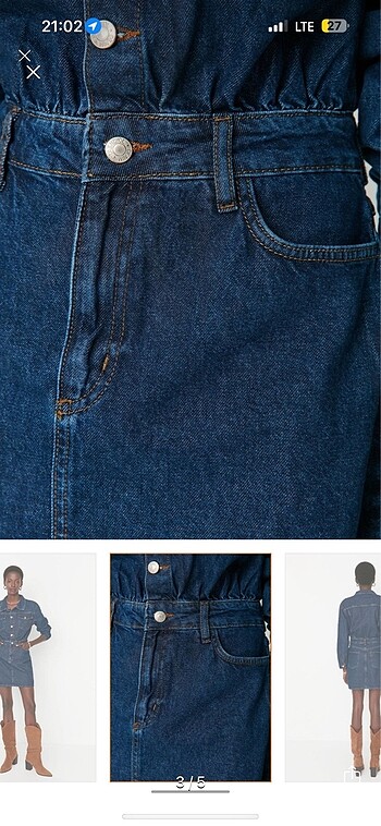 m Beden Kot Mini Denim Elbise