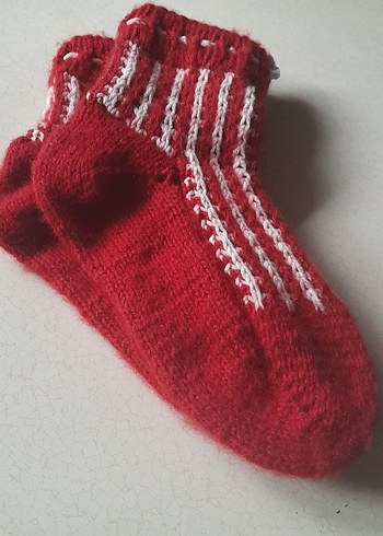 kadın  Kırmızı Örgü Çorap - Görsel 2