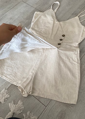 xs Beden beyaz Renk Düğmeli Beyaz Keten şort tulum