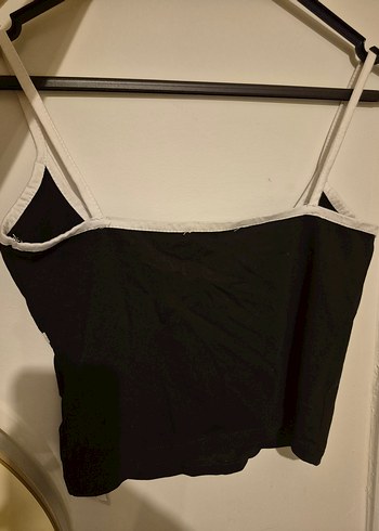 Koton Siyah Beyaz Bağcıklı İnce Askılı Crop Top
