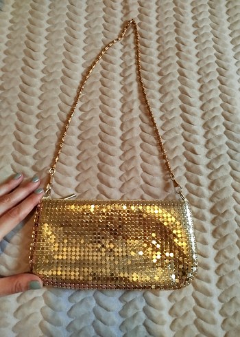 Altın Renkli Pul Detaylı Kadın Portföy Çanta - Görsel 2