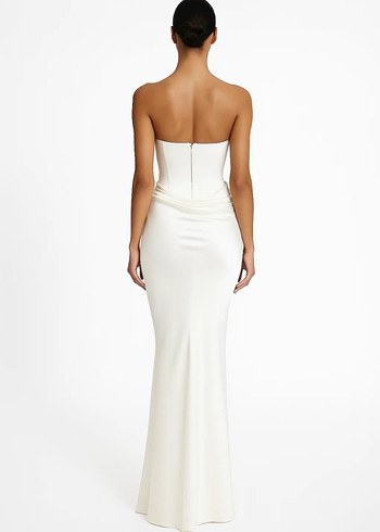 Beyaz Straplez Uzun Nişan&Düğün Elbisesi - Görsel 2