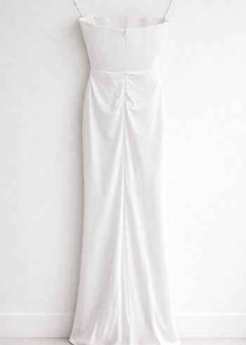 Beyaz Straplez Uzun Nişan&Düğün Elbisesi - Görsel 4