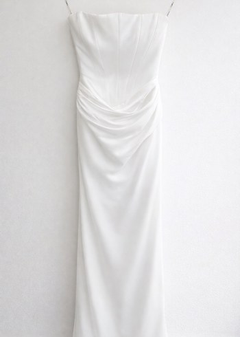 Beyaz Straplez Uzun Nişan&Düğün Elbisesi - Görsel 3