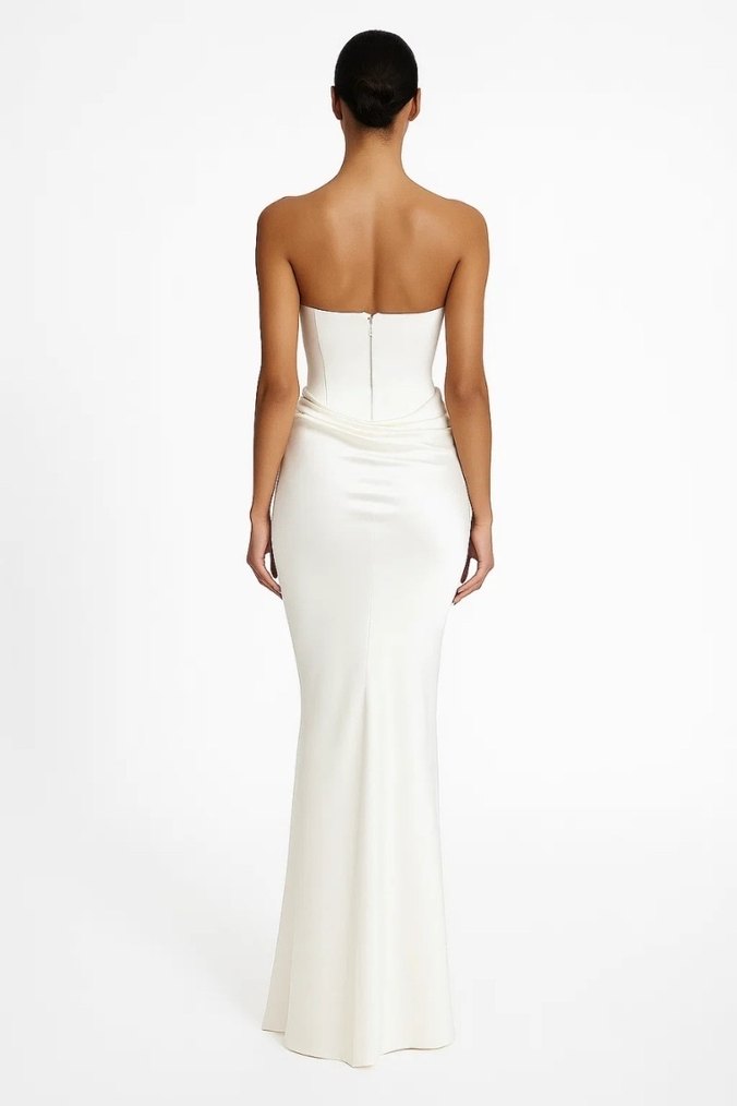 Beyaz Straplez Uzun Nişan&Düğün Elbisesi - Görsel 2
