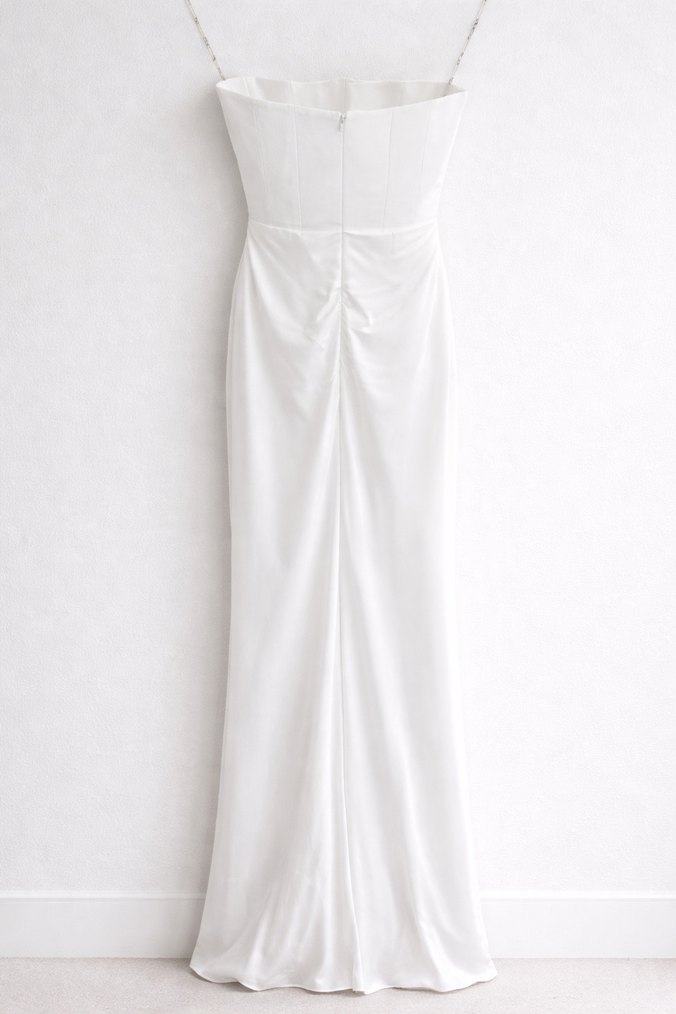 Beyaz Straplez Uzun Nişan&Düğün Elbisesi - Görsel 4