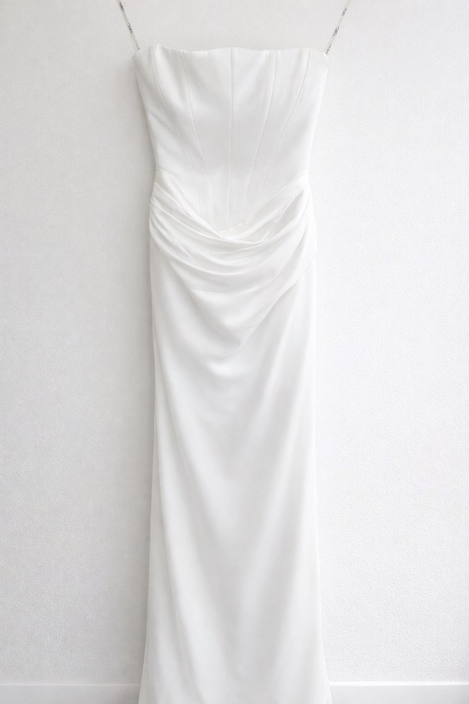 Beyaz Straplez Uzun Nişan&Düğün Elbisesi - Görsel 3