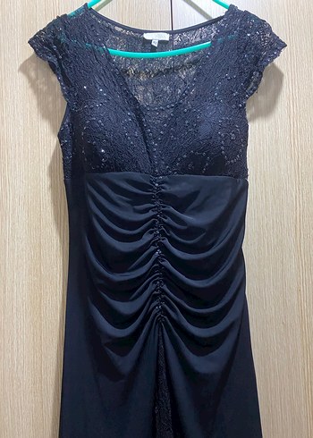 Drapeli Siyah Uzun Abiye Elbise - Görsel 3