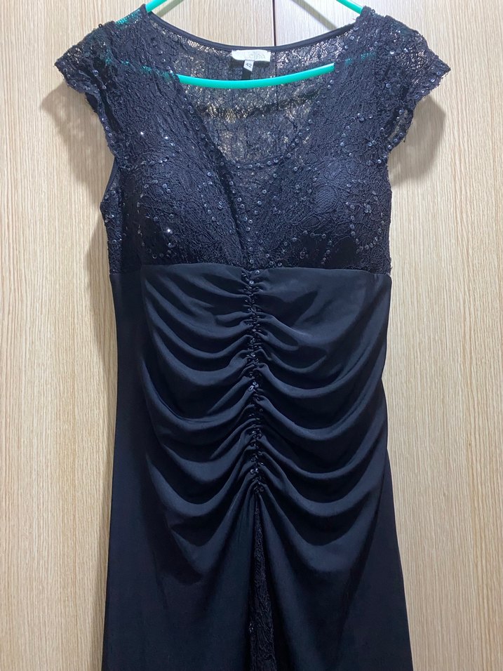 Drapeli Siyah Uzun Abiye Elbise - Görsel 3