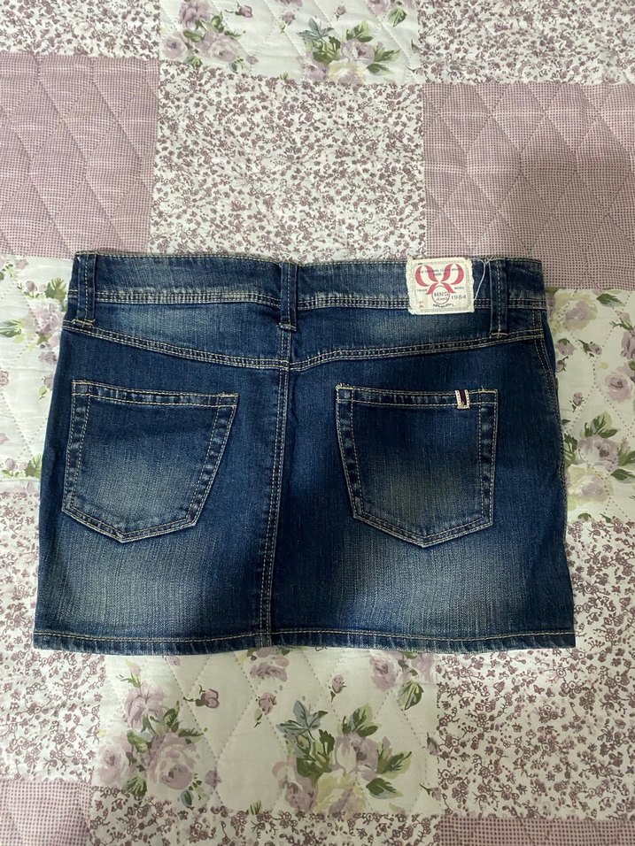 Düğmeli Koyu Mavi Denim Mini Etek - Görsel 2