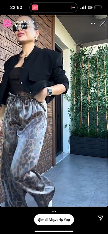 Leopar Parlak Pantolon