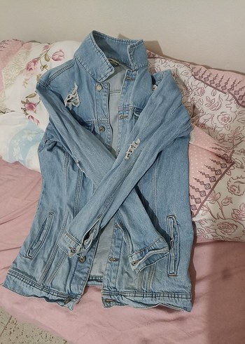 Düğmeli Mavi Denim Kadın Ceket - Görsel 2