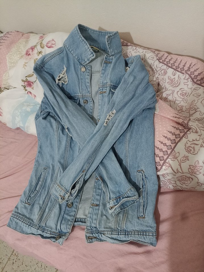 Düğmeli Mavi Denim Kadın Ceket - Görsel 2