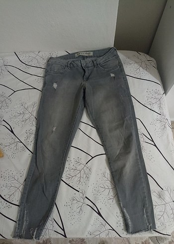 Gri Kadın Denim Midi Boy Bol Paça Jean - Görsel 2