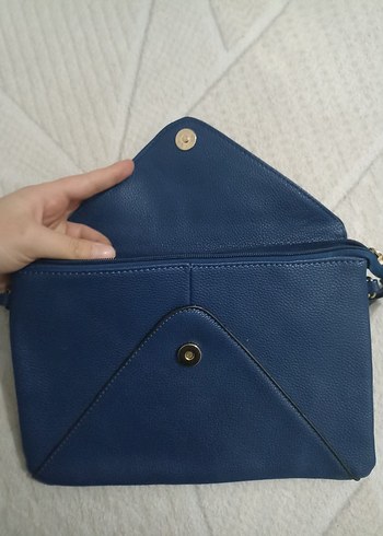Kadın Lacivert Deri Fermuarlı Portföy Çanta - Görsel 3