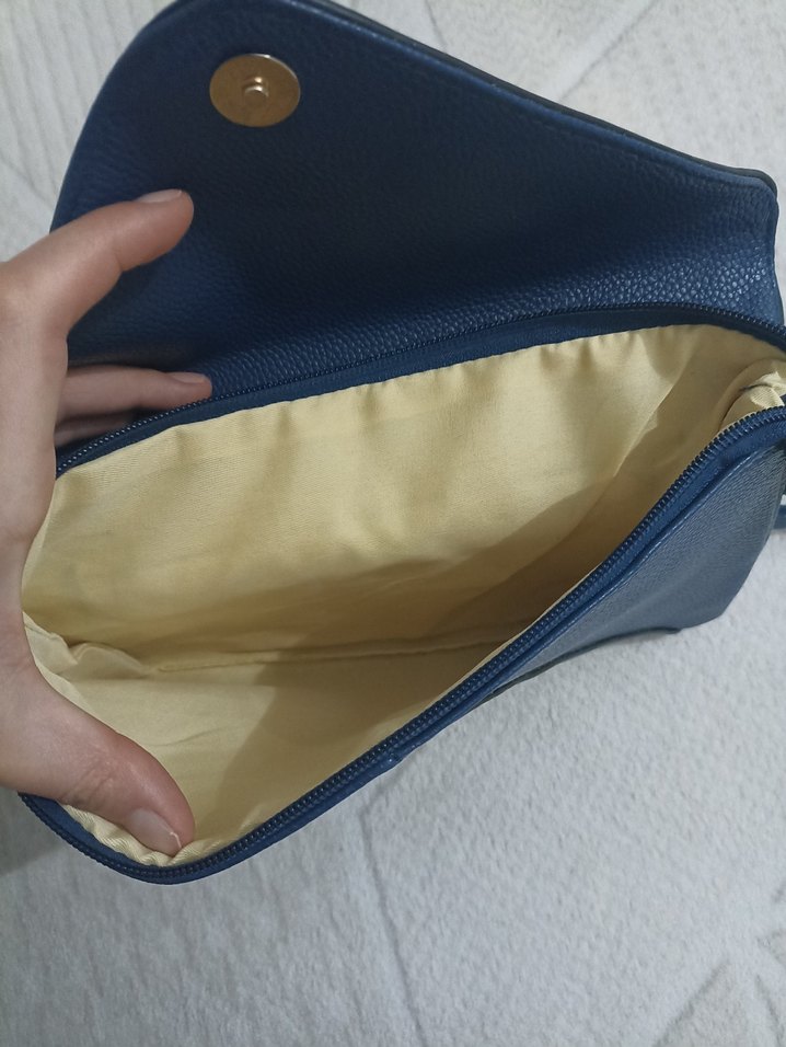 Kadın Lacivert Deri Fermuarlı Portföy Çanta - Görsel 4