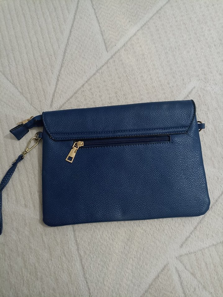 Kadın Lacivert Deri Fermuarlı Portföy Çanta - Görsel 2