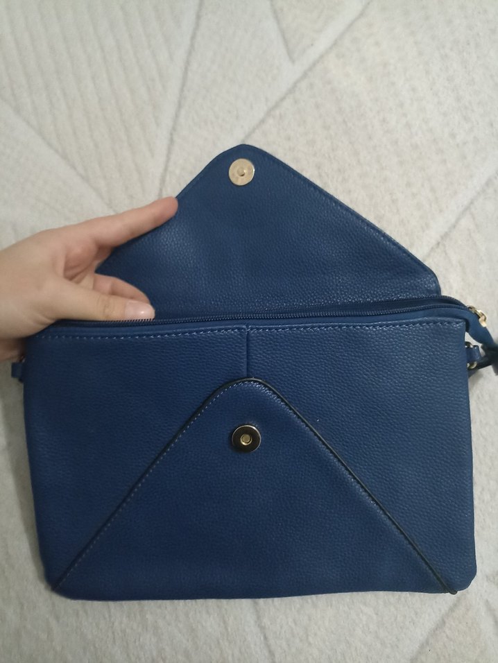 Kadın Lacivert Deri Fermuarlı Portföy Çanta - Görsel 3