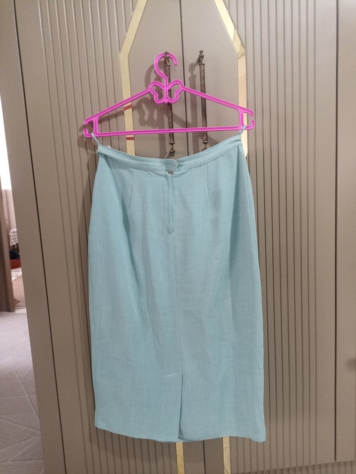 Mavi Midi Keten Etek - Görsel 2