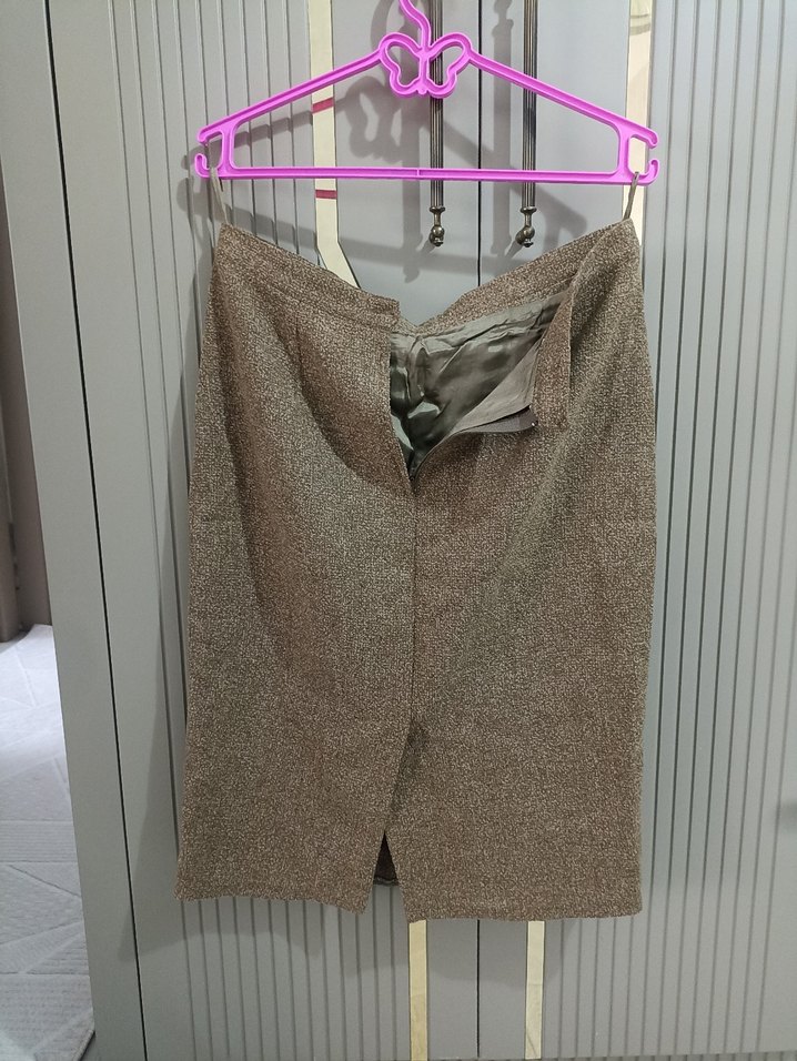 Bej Drapeli Midi Etek - Görsel 2