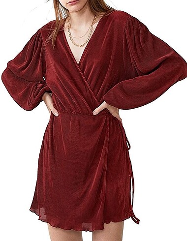 Zara Bordo Mini Kimono Elbise