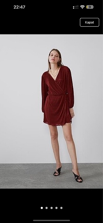 Zara Zara Bordo Mini Kimono Elbise