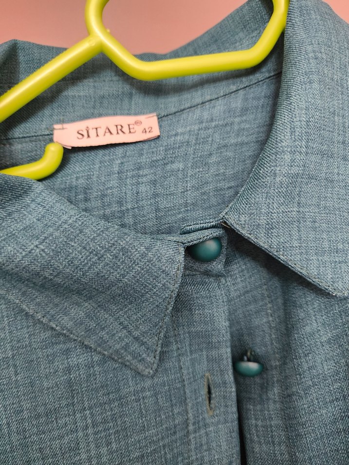 Kemerli Turkuaz Kadın Uzun Elbise - Görsel 4