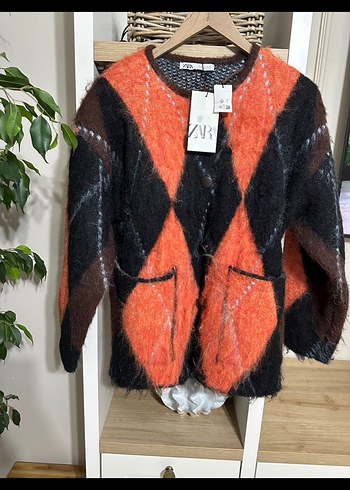 s Beden kahverengi Renk Kahverengi Tüylü Batik Desenli Mini Hırka