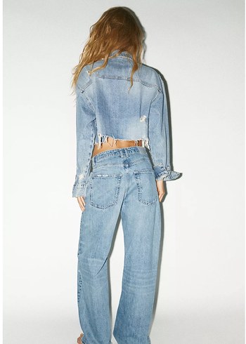 40 Beden mavi Renk Kadın Açık Mavi Rahat Kesim Denim Pantolon