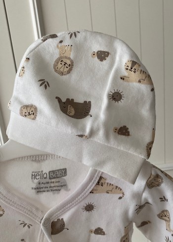 Bebek Gri Baskılı Uzun Kollu Tulum ve Şapka - Görsel 3