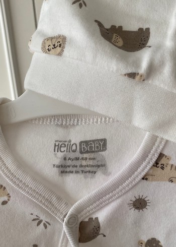 Bebek Gri Baskılı Uzun Kollu Tulum ve Şapka - Görsel 2