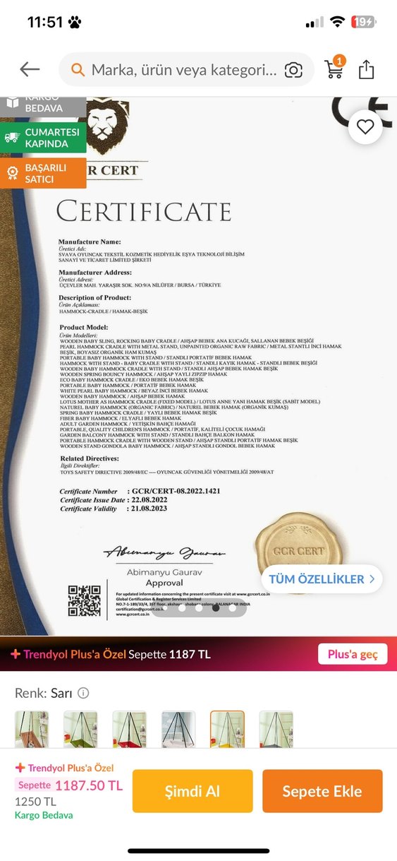 Sarı Bebek Hamak Sepet - Görsel 4