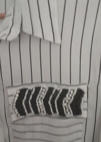 Bohem Nakışlı Uzun Kollu siya Beyaz Gömlek - Görsel 3