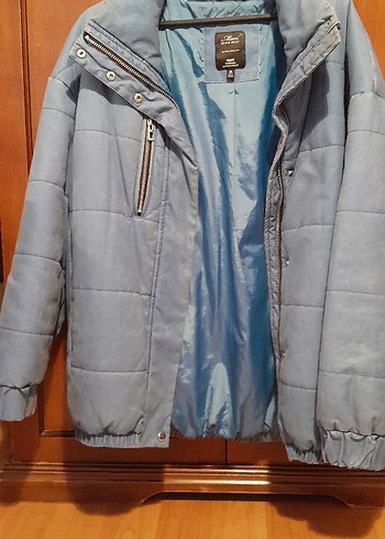 maviKadın Midi Boy Fermuarlı Kış Montu oversize - Görsel 7